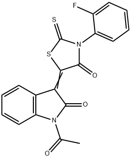 (Z)-5-(1-acetyl-2-oxoindolin-3-ylidene)-3-(2-fluorophenyl)-2-thioxothiazolidin-4-one Struktur