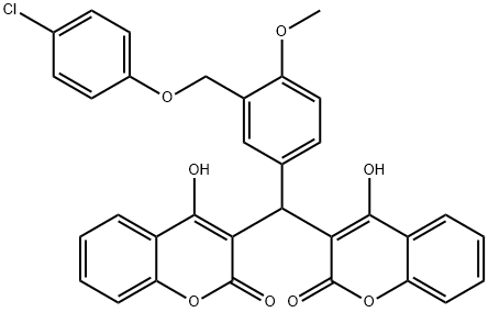 3-[[3-[(4-chlorophenoxy)methyl]-4-methoxyphenyl]-(4-hydroxy-2-oxochromen-3-yl)methyl]-4-hydroxychromen-2-one Structure