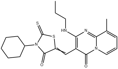(Z)-3-cyclohexyl-5-((9-methyl-4-oxo-2-(propylamino)-4H-pyrido[1,2-a]pyrimidin-3-yl)methylene)-2-thioxothiazolidin-4-one 结构式