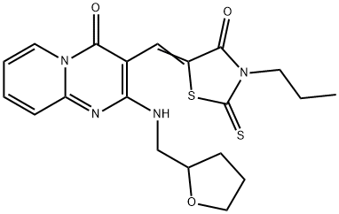 (Z)-5-((4-oxo-2-(((tetrahydrofuran-2-yl)methyl)amino)-4H-pyrido[1,2-a]pyrimidin-3-yl)methylene)-3-propyl-2-thioxothiazolidin-4-one 结构式