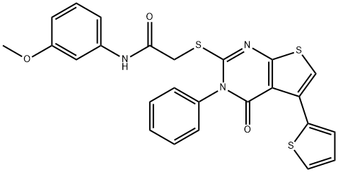 N-(3-methoxyphenyl)-2-((4-oxo-3-phenyl-5-(thiophen-2-yl)-3,4-dihydrothieno[2,3-d]pyrimidin-2-yl)thio)acetamide Structure