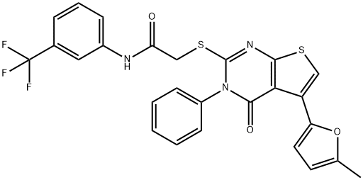 2-((5-(5-methylfuran-2-yl)-4-oxo-3-phenyl-3,4-dihydrothieno[2,3-d]pyrimidin-2-yl)thio)-N-(3-(trifluoromethyl)phenyl)acetamide,379239-27-7,结构式