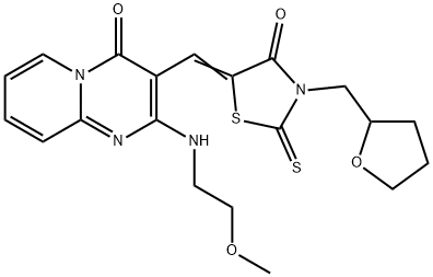 (Z)-5-((2-((2-methoxyethyl)amino)-4-oxo-4H-pyrido[1,2-a]pyrimidin-3-yl)methylene)-3-((tetrahydrofuran-2-yl)methyl)-2-thioxothiazolidin-4-one 结构式