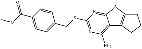methyl 4-(((4-amino-6,7-dihydro-5H-cyclopenta[4,5]thieno[2,3-d]pyrimidin-2-yl)thio)methyl)benzoate Struktur