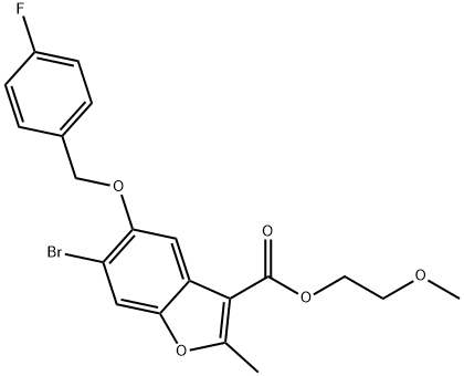 2-methoxyethyl 6-bromo-5-((4-fluorobenzyl)oxy)-2-methylbenzofuran-3-carboxylate Struktur