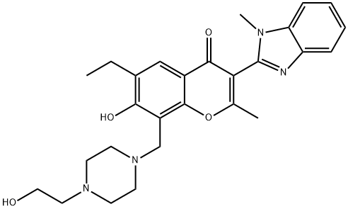 6-ethyl-7-hydroxy-8-((4-(2-hydroxyethyl)piperazin-1-yl)methyl)-2-methyl-3-(1-methyl-1H-benzo[d]imidazol-2-yl)-4H-chromen-4-one Structure