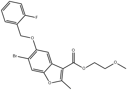 2-methoxyethyl 6-bromo-5-((2-fluorobenzyl)oxy)-2-methylbenzofuran-3-carboxylate 结构式