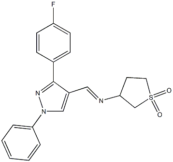 (E)-3-(((3-(4-fluorophenyl)-1-phenyl-1H-pyrazol-4-yl)methylene)amino)tetrahydrothiophene 1,1-dioxide Struktur