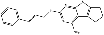 2-(cinnamylthio)-6,7-dihydro-5H-cyclopenta[4,5]thieno[2,3-d]pyrimidin-4-amine 结构式