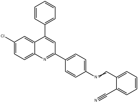 (E)-2-(((4-(6-chloro-4-phenylquinolin-2-yl)phenyl)imino)methyl)benzonitrile 化学構造式