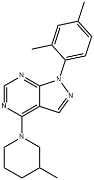 1-(2,4-dimethylphenyl)-4-(3-methylpiperidin-1-yl)-1H-pyrazolo[3,4-d]pyrimidine 化学構造式