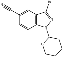 3-bromo-1-(tetrahydro-2H-pyran-2-yl)-1H-indazole-5-carbonitrile 化学構造式