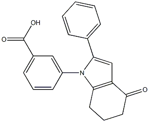 3-(4-oxo-2-phenyl-4,5,6,7-tetrahydro-1H-indol-1-yl)benzoic acid Struktur