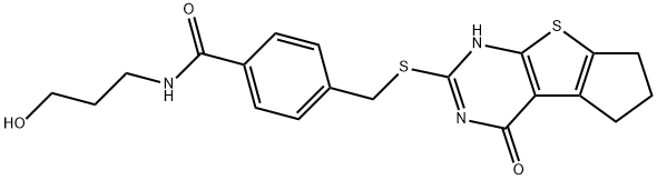 N-(3-hydroxypropyl)-4-(((4-oxo-3,5,6,7-tetrahydro-4H-cyclopenta[4,5]thieno[2,3-d]pyrimidin-2-yl)thio)methyl)benzamide Structure