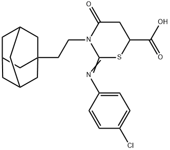 3-(2-Adamantan-1-yl-ethyl)-2-(4-chloro-phenylimino)-4-oxo-[1,3]thiazinane-6-carboxylic acid 化学構造式