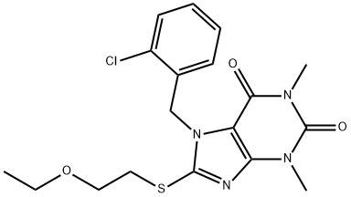 7-(2-chlorobenzyl)-8-((2-ethoxyethyl)thio)-1,3-dimethyl-3,7-dihydro-1H-purine-2,6-dione,442864-81-5,结构式
