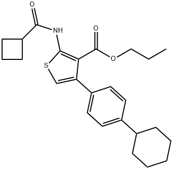 propyl 2-(cyclobutanecarbonylamino)-4-(4-cyclohexylphenyl)thiophene-3-carboxylate Struktur