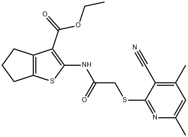 ethyl 2-(2-((3-cyano-4,6-dimethylpyridin-2-yl)thio)acetamido)-5,6-dihydro-4H-cyclopenta[b]thiophene-3-carboxylate Structure