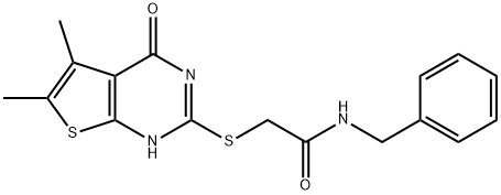 N-benzyl-2-((5,6-dimethyl-4-oxo-3,4-dihydrothieno[2,3-d]pyrimidin-2-yl)thio)acetamide,457952-05-5,结构式