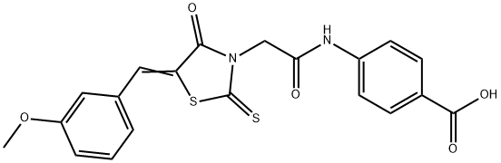 (E)-4-(2-(5-(3-methoxybenzylidene)-4-oxo-2-thioxothiazolidin-3-yl)acetamido)benzoic acid 结构式