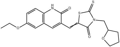 (Z)-5-((6-ethoxy-2-oxo-1,2-dihydroquinolin-3-yl)methylene)-3-((tetrahydrofuran-2-yl)methyl)-2-thioxothiazolidin-4-one Struktur