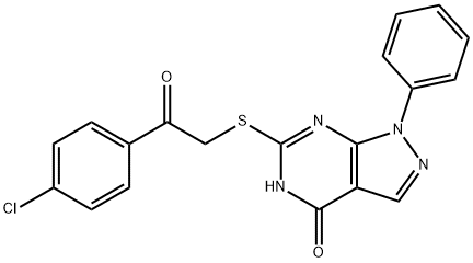 6-((2-(4-chlorophenyl)-2-oxoethyl)thio)-1-phenyl-1,5-dihydro-4H-pyrazolo[3,4-d]pyrimidin-4-one Struktur