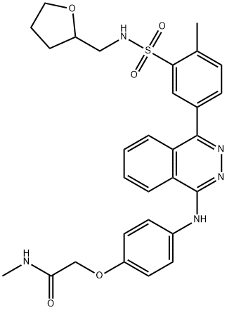 N-methyl-2-[4-[[4-[4-methyl-3-(oxolan-2-ylmethylsulfamoyl)phenyl]phthalazin-1-yl]amino]phenoxy]acetamide 结构式