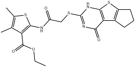 ethyl 4,5-dimethyl-2-(2-((4-oxo-3,5,6,7-tetrahydro-4H-cyclopenta[4,5]thieno[2,3-d]pyrimidin-2-yl)thio)acetamido)thiophene-3-carboxylate 结构式
