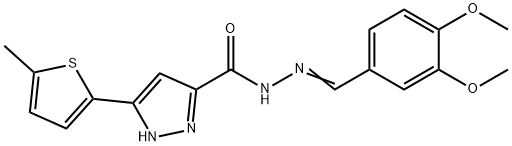(E)-N-(3,4-dimethoxybenzylidene)-3-(5-methylthiophen-2-yl)-1H-pyrazole-5-carbohydrazide Struktur