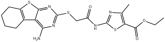ethyl 2-(2-((4-amino-5,6,7,8-tetrahydrobenzo[4,5]thieno[2,3-d]pyrimidin-2-yl)thio)acetamido)-4-methylthiazole-5-carboxylate 结构式