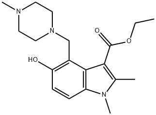3-ethoxycarbonyl-1,2-dimethyl-4-[(4-methylpiperazin-1-ium-1-yl)methyl]indol-5-olate 结构式