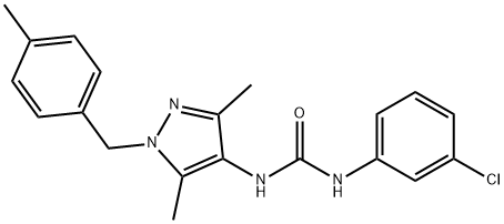 1-(3-chlorophenyl)-3-[3,5-dimethyl-1-[(4-methylphenyl)methyl]pyrazol-4-yl]urea Struktur