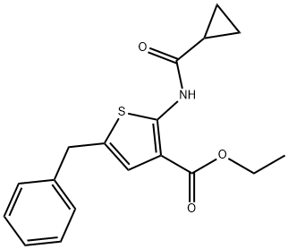 ethyl 5-benzyl-2-(cyclopropanecarbonylamino)thiophene-3-carboxylate,495381-92-5,结构式