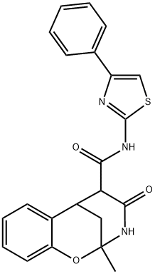 2-methyl-4-oxo-N-(4-phenylthiazol-2-yl)-3,4,5,6-tetrahydro-2H-2,6-methanobenzo[g][1,3]oxazocine-5-carboxamide Struktur