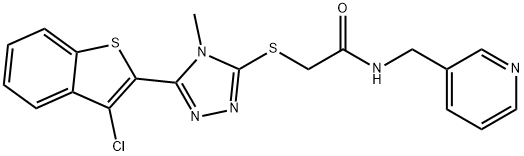 2-((5-(3-chlorobenzo[b]thiophen-2-yl)-4-methyl-4H-1,2,4-triazol-3-yl)thio)-N-(pyridin-3-ylmethyl)acetamide Struktur