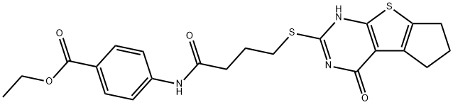 ethyl 4-(4-((4-oxo-3,5,6,7-tetrahydro-4H-cyclopenta[4,5]thieno[2,3-d]pyrimidin-2-yl)thio)butanamido)benzoate Struktur