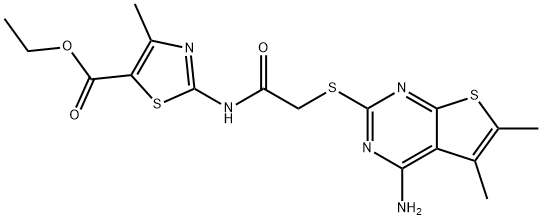 ethyl 2-(2-((4-amino-5,6-dimethylthieno[2,3-d]pyrimidin-2-yl)thio)acetamido)-4-methylthiazole-5-carboxylate 结构式