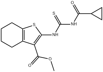methyl 2-({[(cyclopropylcarbonyl)amino]carbonothioyl}amino)-4,5,6,7-tetrahydro-1-benzothiophene-3-carboxylate 结构式