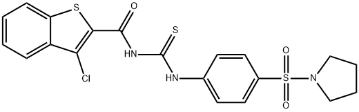 3-chloro-N-({[4-(1-pyrrolidinylsulfonyl)phenyl]amino}carbonothioyl)-1-benzothiophene-2-carboxamide,497091-58-4,结构式