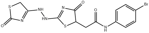 N-(4-bromophenyl)-2-((E)-4-oxo-2-(((E)-2-oxothiazolidin-4-ylidene)hydrazono)thiazolidin-5-yl)acetamide 结构式