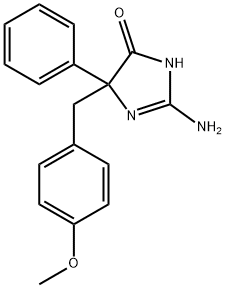 2-アミノ-5-フェニル-5-(4-メトキシベンジル)-1H-イミダゾール-4(5H)-オン 化学構造式