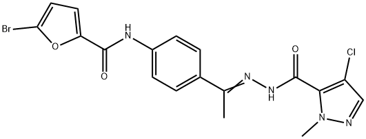 5-bromo-N-(4-{N-[(4-chloro-1-methyl-1H-pyrazol-5-yl)carbonyl]ethanehydrazonoyl}phenyl)-2-furamide Structure