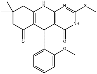 5-(2-methoxyphenyl)-8,8-dimethyl-2-(methylthio)-5,8,9,10-tetrahydropyrimido[4,5-b]quinoline-4,6(3H,7H)-dione,537044-10-3,结构式