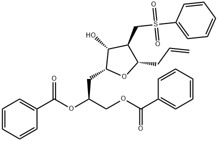 (S)-3-((2R,3R,4R,5S)-5-allyl-3-hydroxy-4-((phenylsulfonyl)methyl)tetrahydrofuran-2-yl)propane-1,2-diyl dibenzoate Struktur