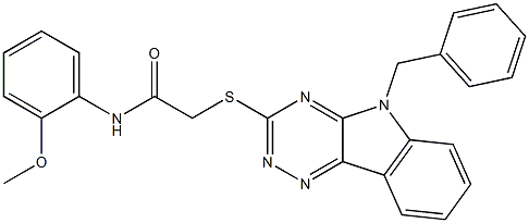 2-((5-苄基-5H-[1,2,4]三嗪并[5,6-B]吲哚-3-基)硫基)-N-(2-甲氧基苯基)乙酰胺 结构式