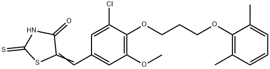 (5E)-5-{3-chloro-4-[3-(2,6-dimethylphenoxy)propoxy]-5-methoxybenzylidene}-2-thioxo-1,3-thiazolidin-4-one,585546-06-1,结构式