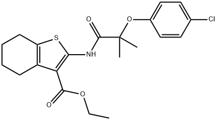 ethyl 2-{[2-(4-chlorophenoxy)-2-methylpropanoyl]amino}-4,5,6,7-tetrahydro-1-benzothiophene-3-carboxylate Struktur