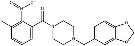 [4-(1,3-benzodioxol-5-ylmethyl)piperazin-1-yl]-(3-methyl-2-nitrophenyl)methanone Struktur