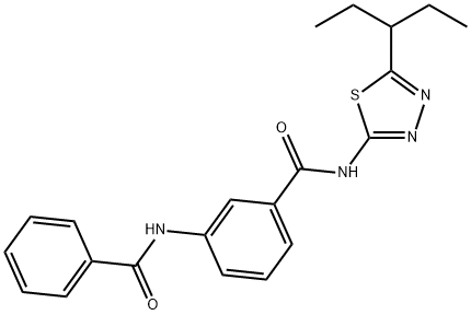 3-benzamido-N-(5-pentan-3-yl-1,3,4-thiadiazol-2-yl)benzamide 化学構造式