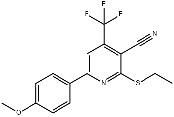2-(ethylthio)-6-(4-methoxyphenyl)-4-(trifluoromethyl)nicotinonitrile,608492-93-9,结构式